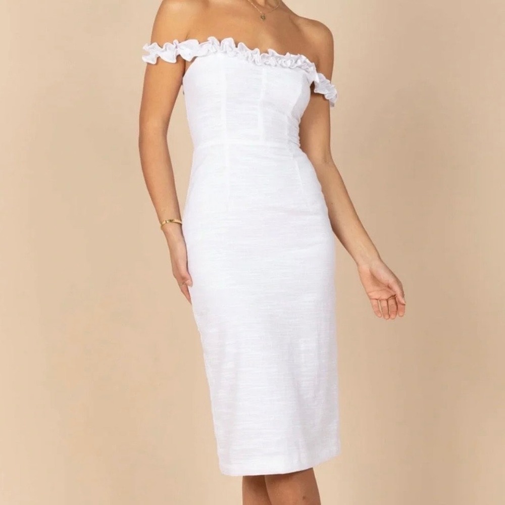 Petal &‎ Pup Women's White Florez Off The Shoulder Cotton Ruffle Midi Dress NWT